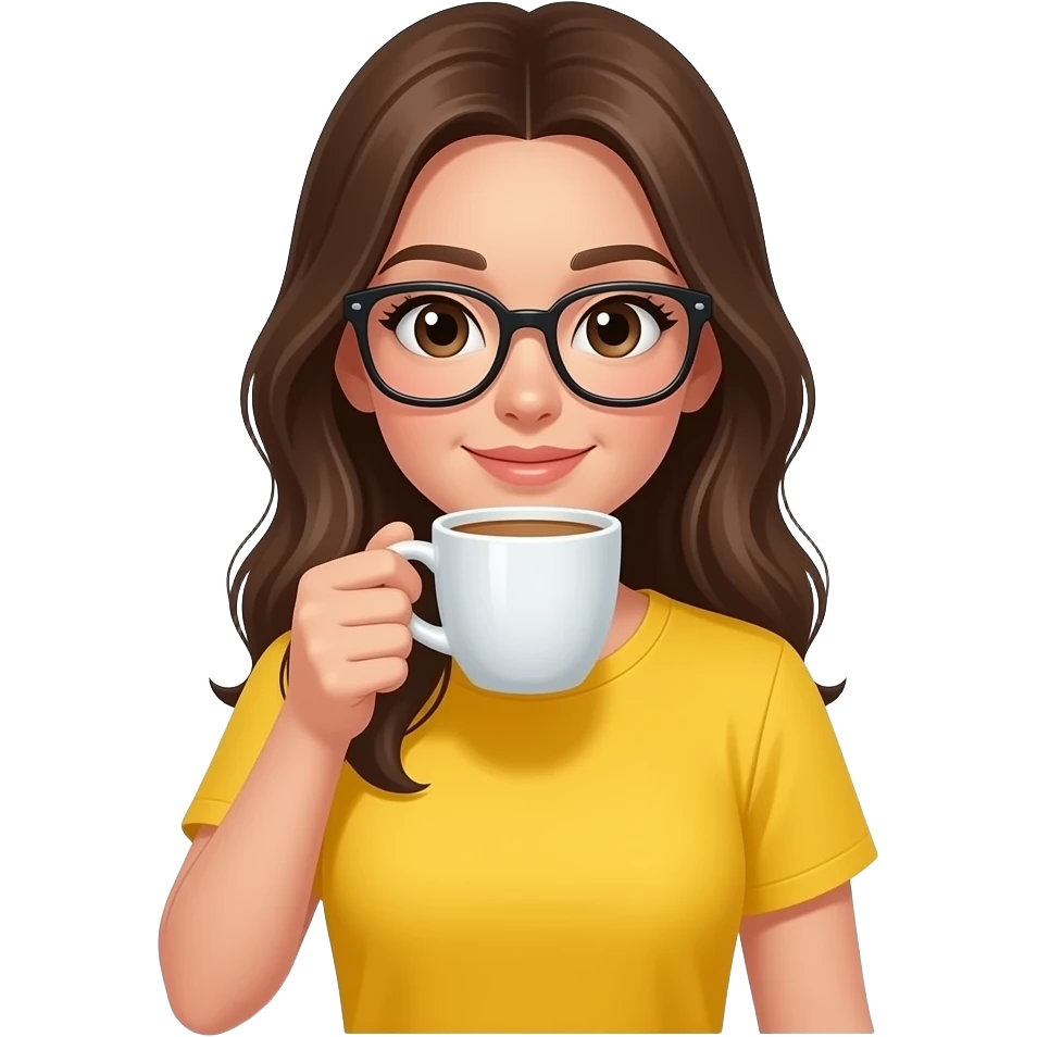 girl in yellow shirt drinking coffee all nighter emoji