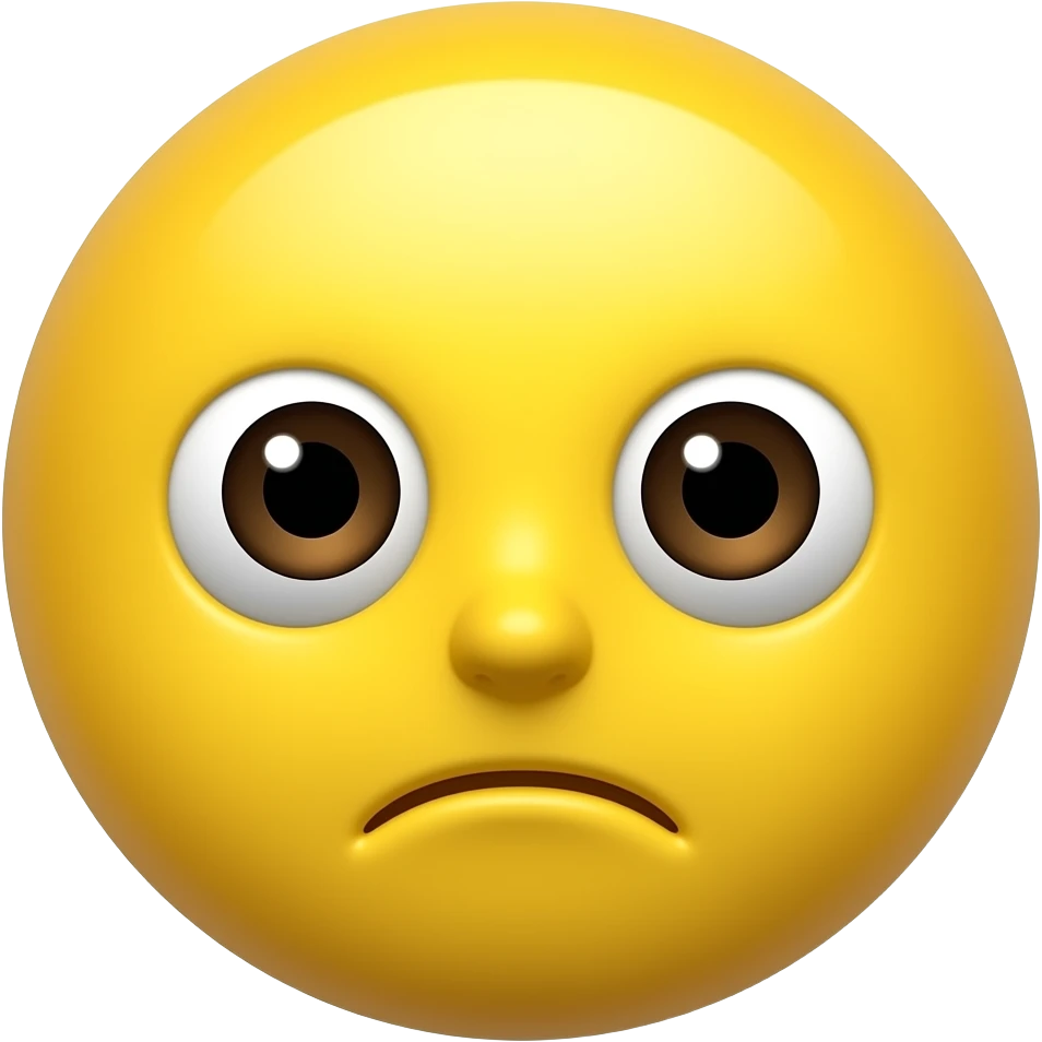 yellow circle emoji with brown eyes with brown worried mouth emoji