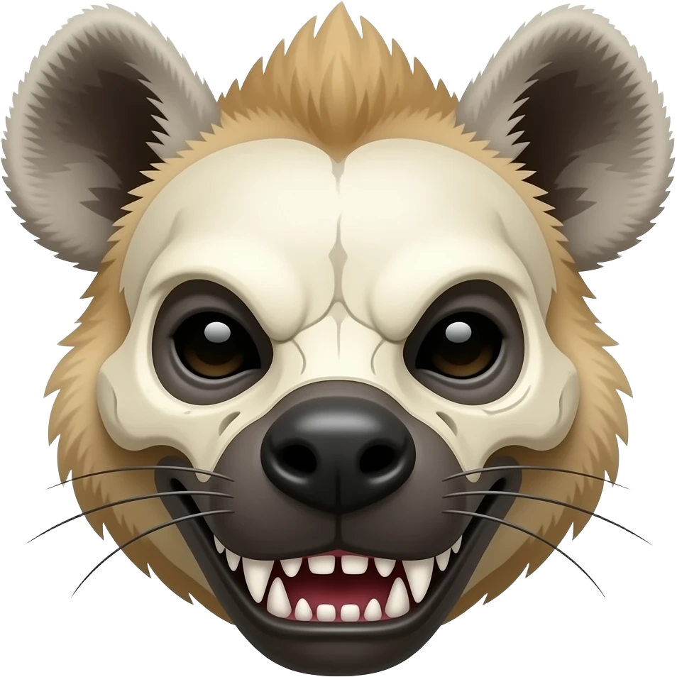 Голова гиены злая с черепом динозавра на морде с открытыми клыками emoji