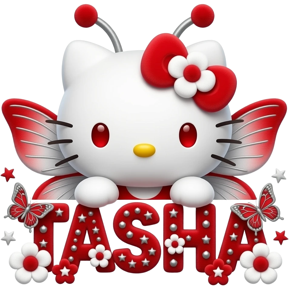 White velvety fur 3D hello kitty head, red eyes, red white ombre 3D ...