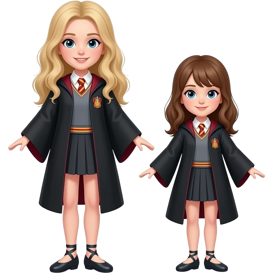 Two Harry Potter ballerinas- one taller with dirty blonde hair, and one shorter with brown hair. Both Harry Potter ballerinas please emoji