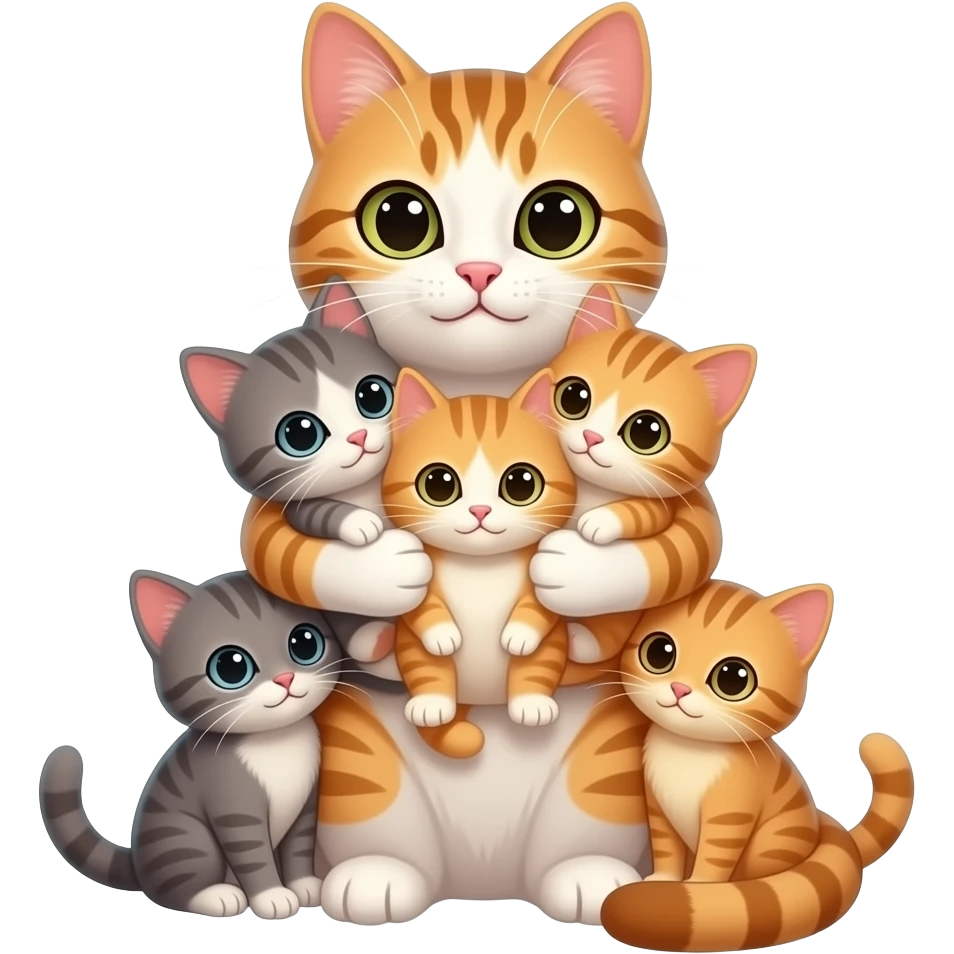 cat hugging its three kittens emoji