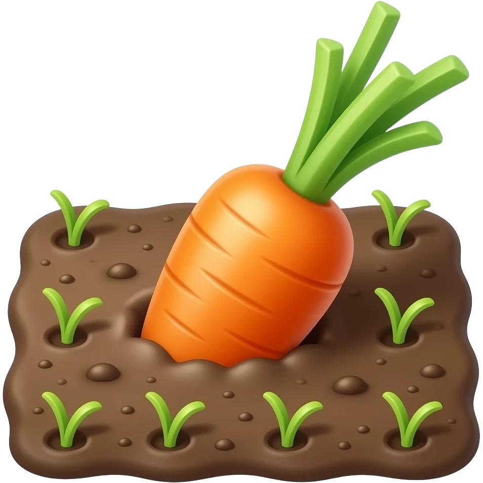 갈색 밭에 당근이 반만 묻혀있는 잡초없이 맨들한 흙 잡티없이 emoji