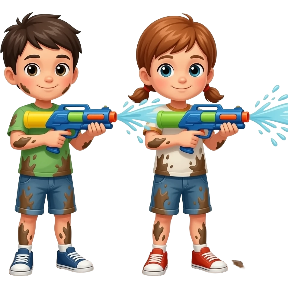 Side by side shooting mud emoji