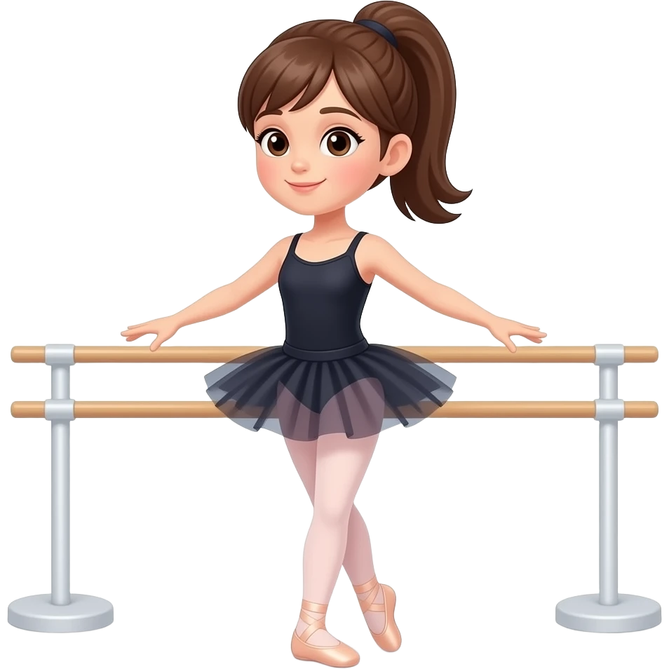Girl dancer with brown hair in a ponytail and brown eyes in tap dance class emoji