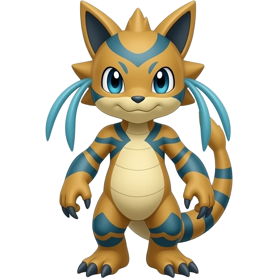 Guilmon-Zorua-Exveemom-Litten-Fakémon-Digimon-hybrid, full body detailed emoji