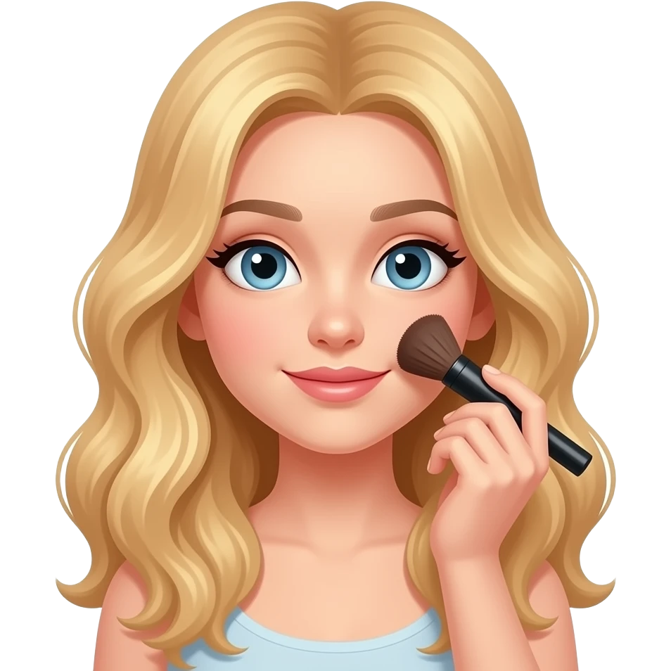 Menina loira de cabelo cumprido  loiro ondulado se maquiando emoji