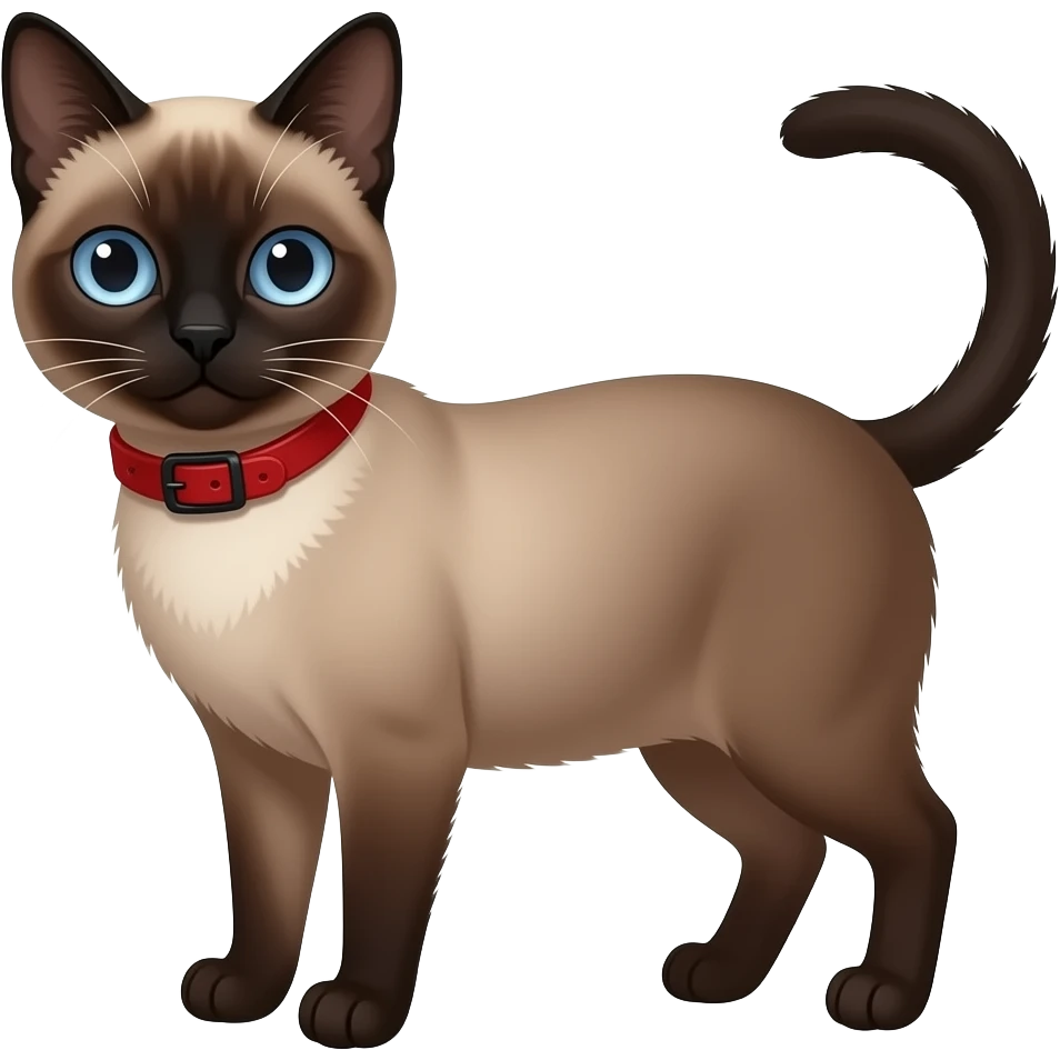 A dark seal-point Siamese Cat with blue eyes and wearing a red collar ...