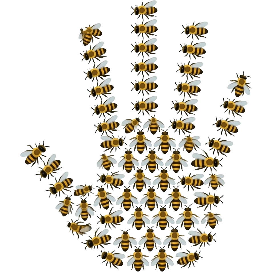 Lots of little bees. Hand drawn patterns. emoji