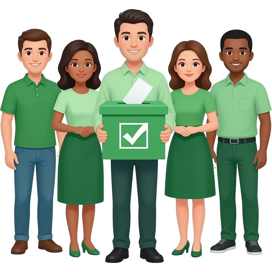 An imoji with people illustrating governance in green colours emoji