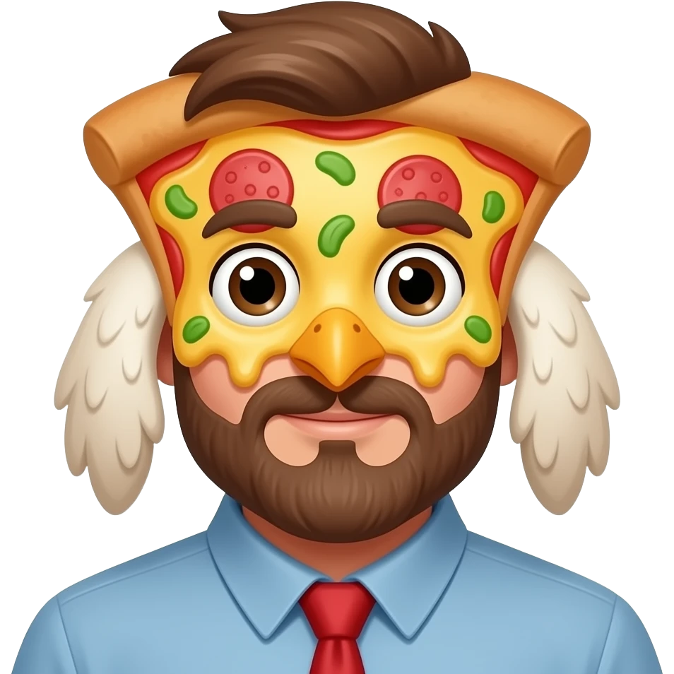 funny pizza man woth pizza fase and chicken ears emoji