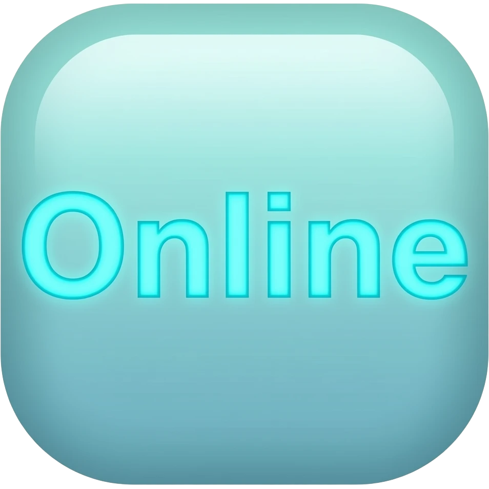 The word 'Online' that's glowing blue green ombre emoji