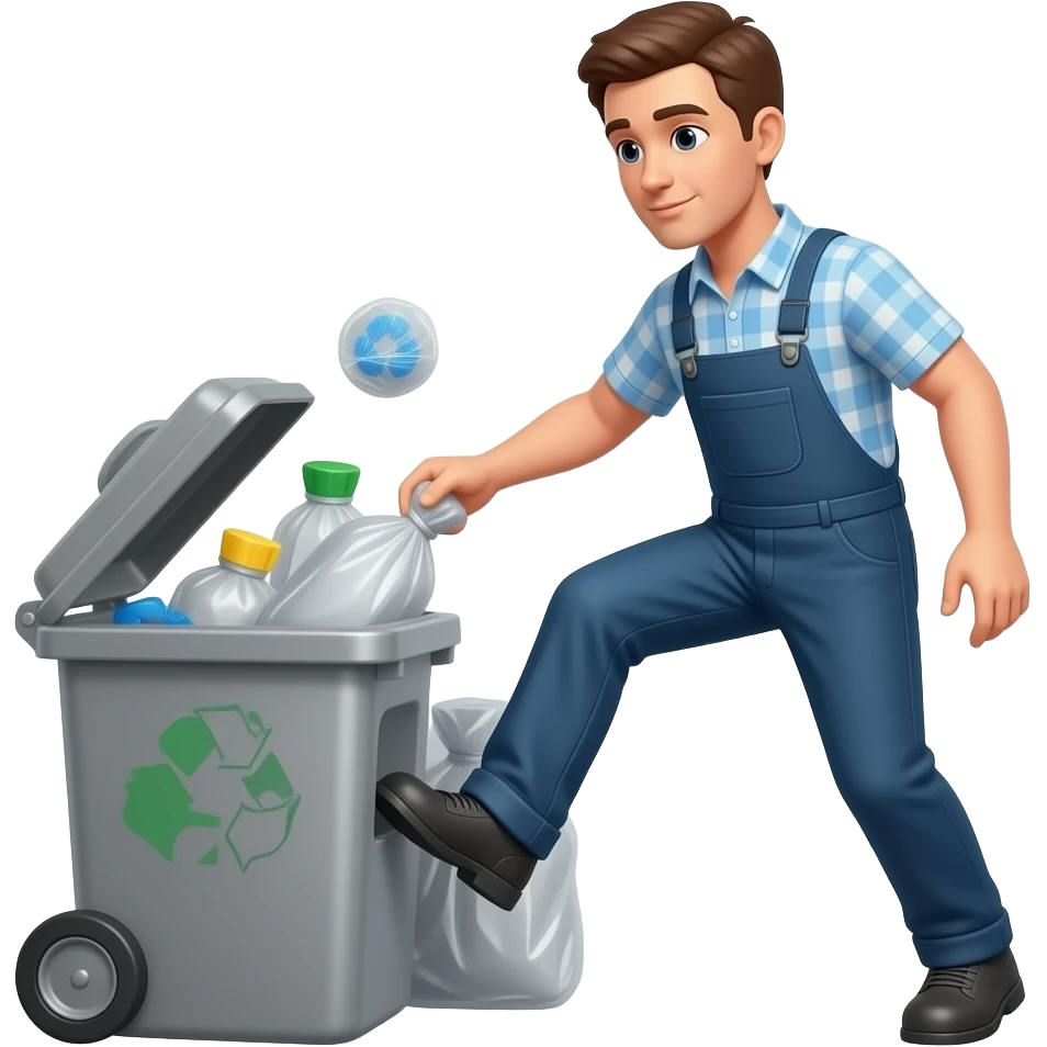 Haz una persona recogiendo la basura pero después entrando en la basura emoji