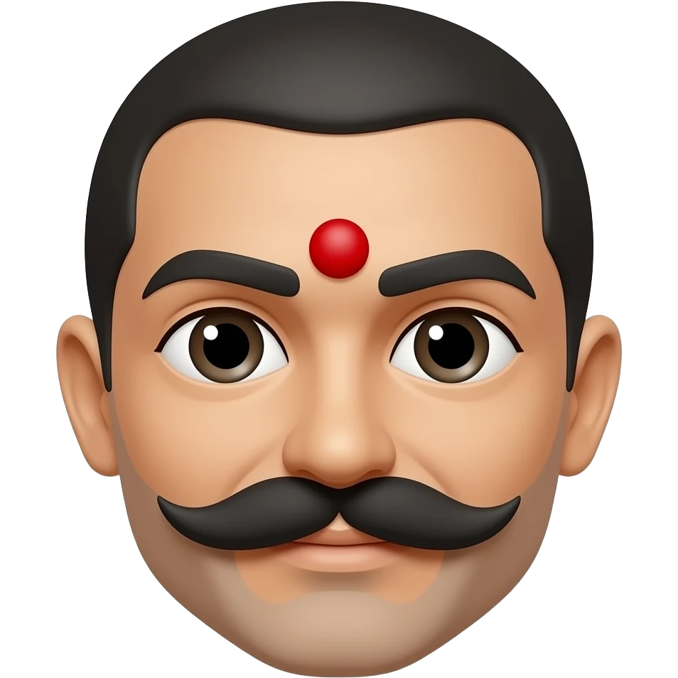 In a white background no person is needed just black eyebrows,red bindi and moustache no eyes or nose emoji