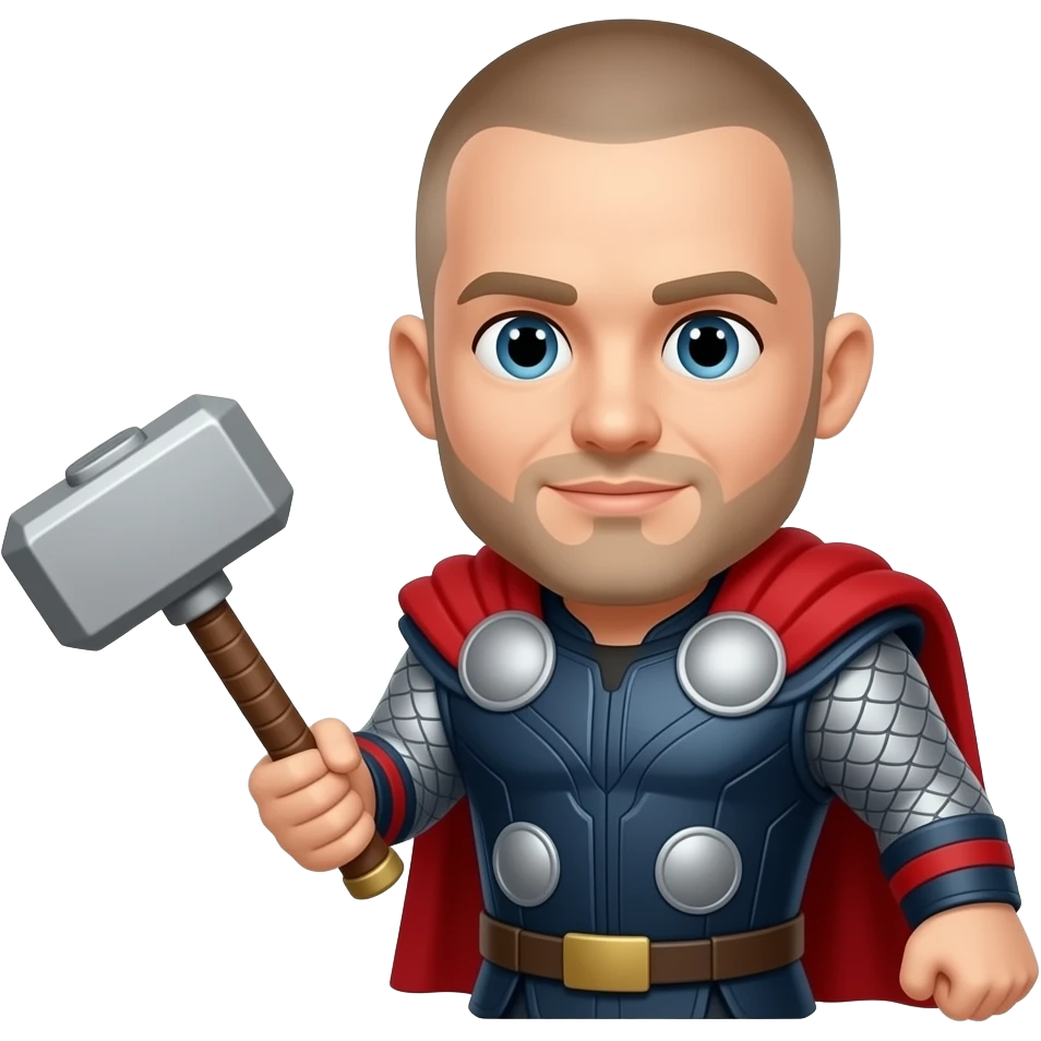 thor, haircut : buzz cut , with hammer emoji | AI Emoji Generator