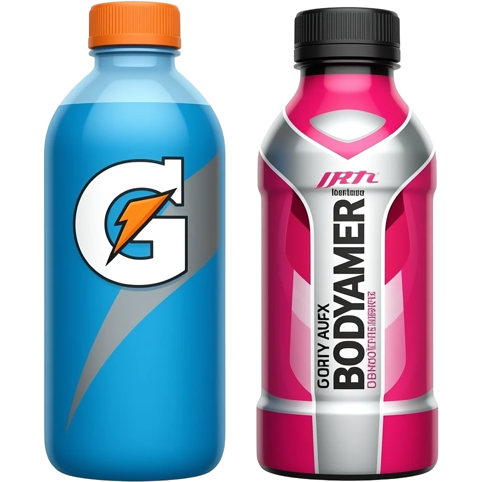 Blue Gatorade bottle, and pink body Armor next to each other emoji