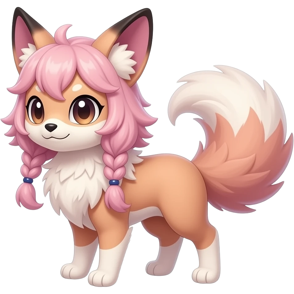 Fuzzy slim oriental feathery long-haired beaded mane cozy rosy aesthetic feathery Rosy beautiful Sylveon-Furret-Minccino-Espeon-Fakémon-hybrid emoji