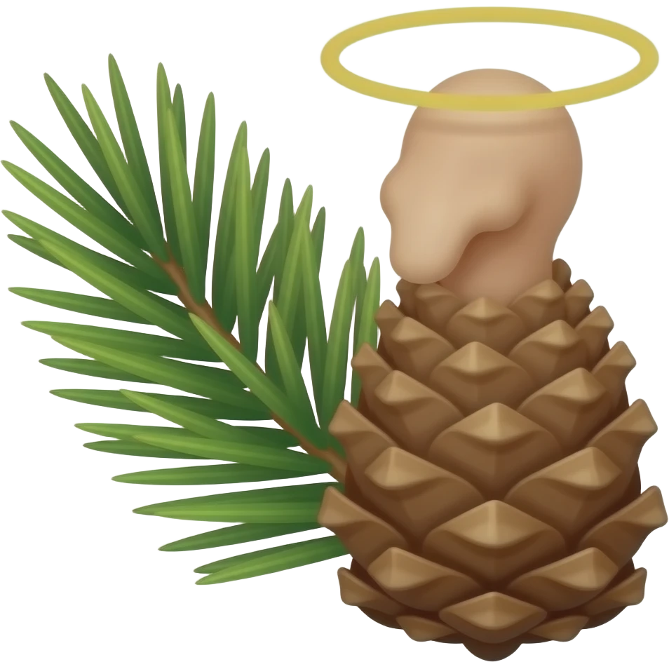 pine needles and a penis-pine cone with a holy halo ring emoji