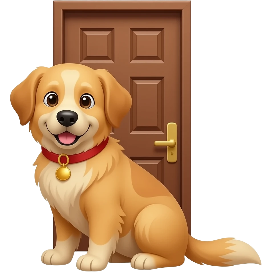 The golden dog is waiting at the front door. emoji