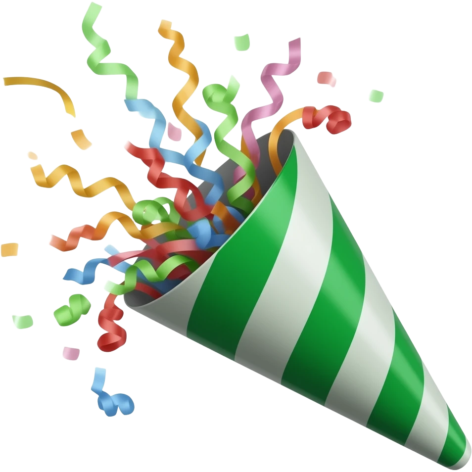 ios emoji style green party popper  with some confetti flying out from inside emoji