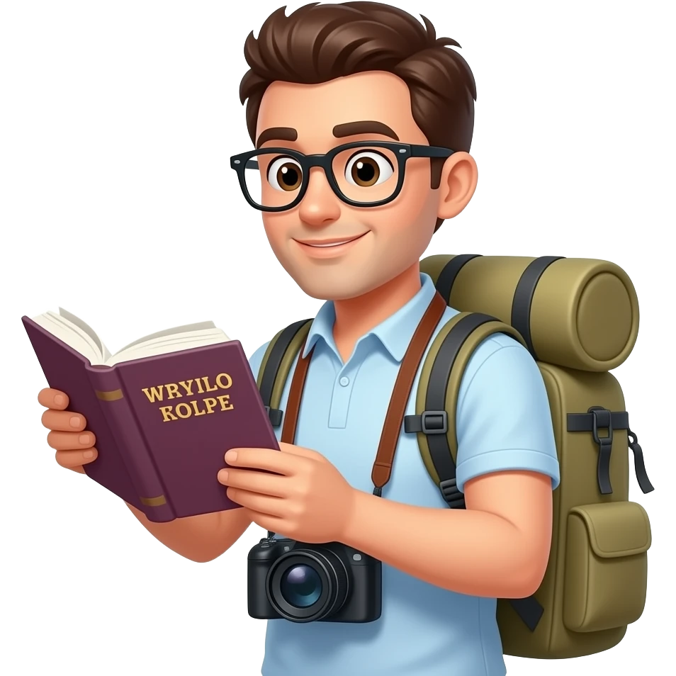 a tourist with a dictionary emoji
