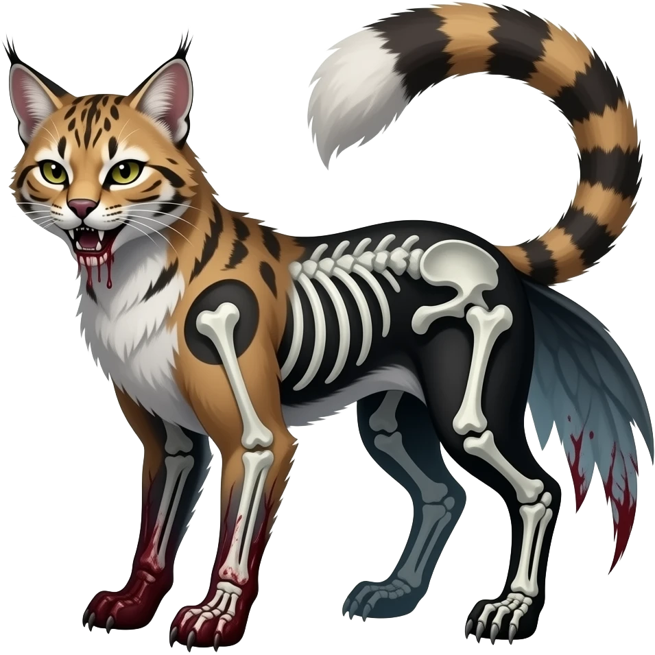 evil swampy ghostly dull spectral edgy spooky bloody meager thin cool beautiful skeleton-fantasy-caracal-civet-genet-sergal-vernid-Gryphon-Cacomistle-Trico-oncilla-animal-Fakémon-hybrid-fursona (full body) emoji