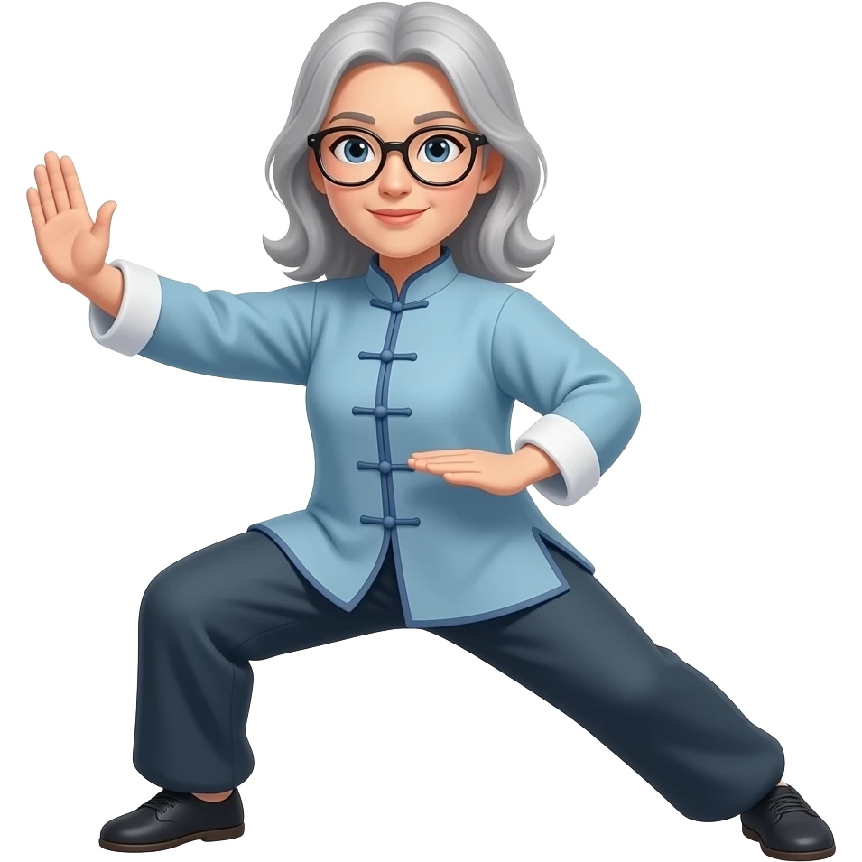 Women taichi simple whip position with glasses and light gray medium long hair emoji