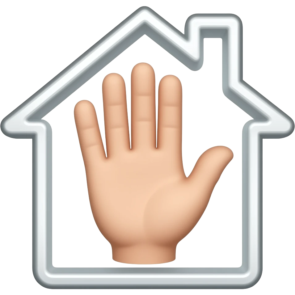 hand (saying hello) inside a home, not a person, super simple form, not 3d, suitable for a logo emoji