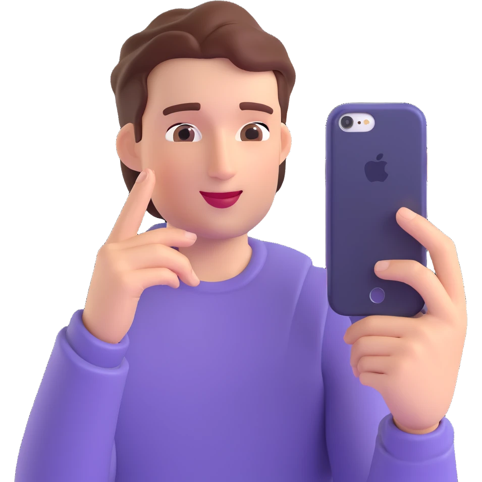 person taking a selfie with an iPhone, 3D style, realistic, shiny emoji