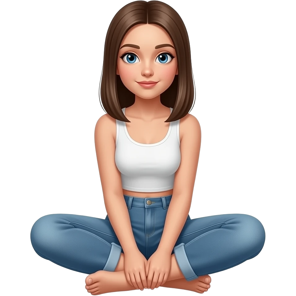 21 yr girl with white skin, brown striaght hair, no bangs, sitting down, sexy showing toes and bottom of foot emoji