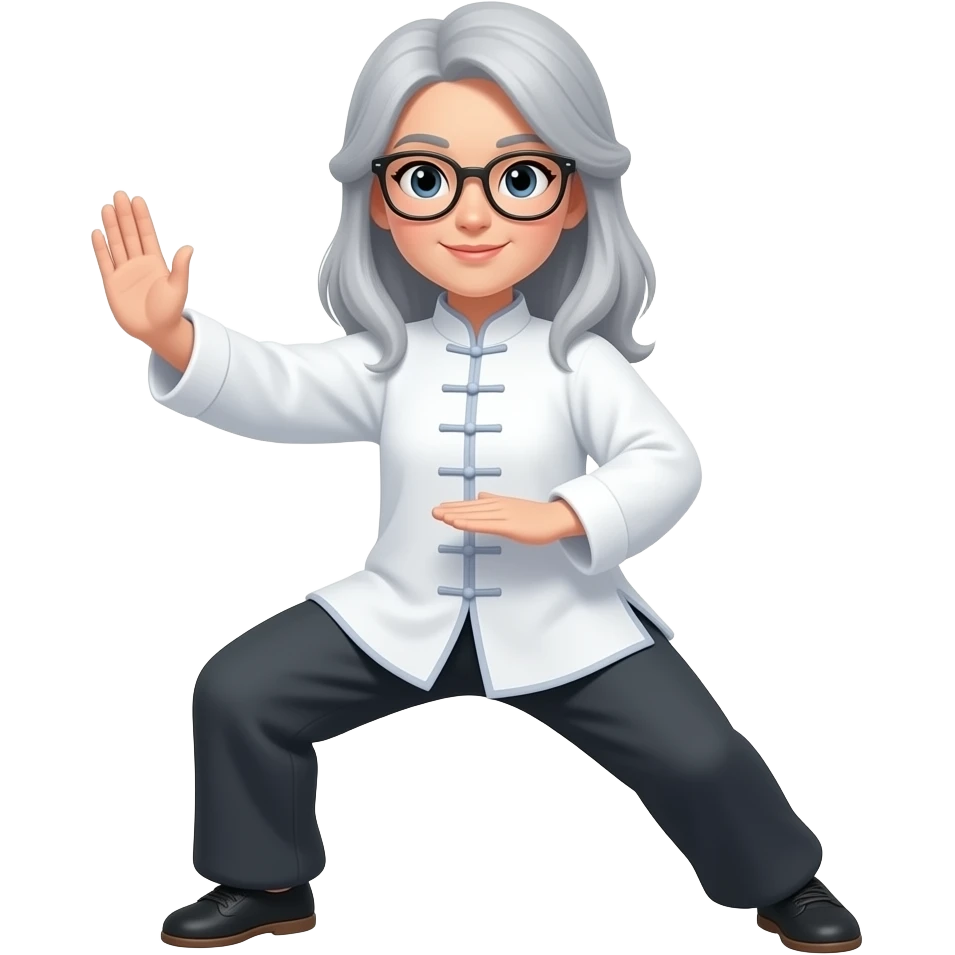 Women taichi with glasses and light gray medium long hair emoji