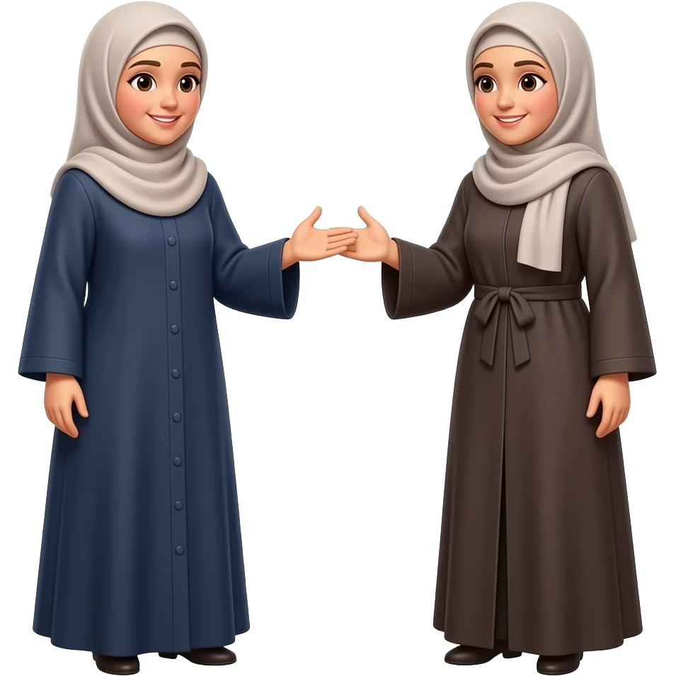 hijabi women wearing abaya are saying goodbaye with hands just two emoji