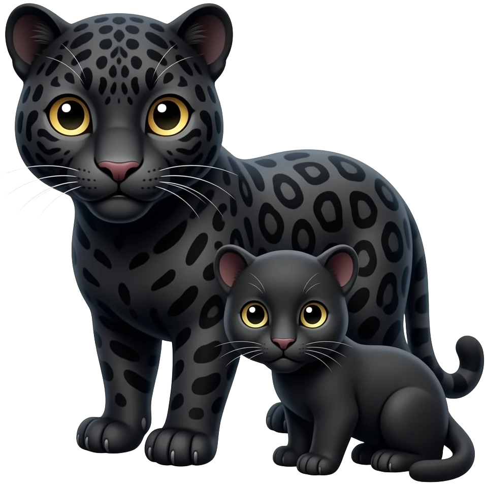Black jaguar and cub emoji