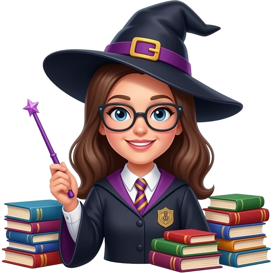 директорка школи ведьми і з фіолетовой палочкой і з книжками emoji