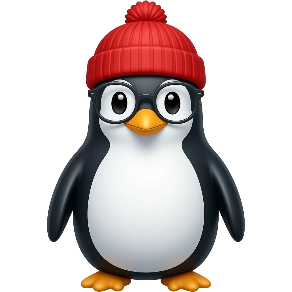 Penguin with a red beanie and glassess emoji