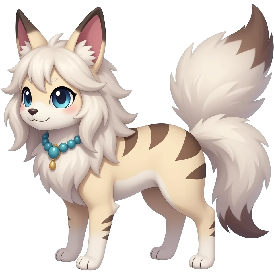 Fuzzy slim oriental feathery long-haired beaded mane cozy rosy aesthetic feathery Rosy beautiful Sylveon-Furret-Minccino-Espeon-Fakémon-hybrid emoji