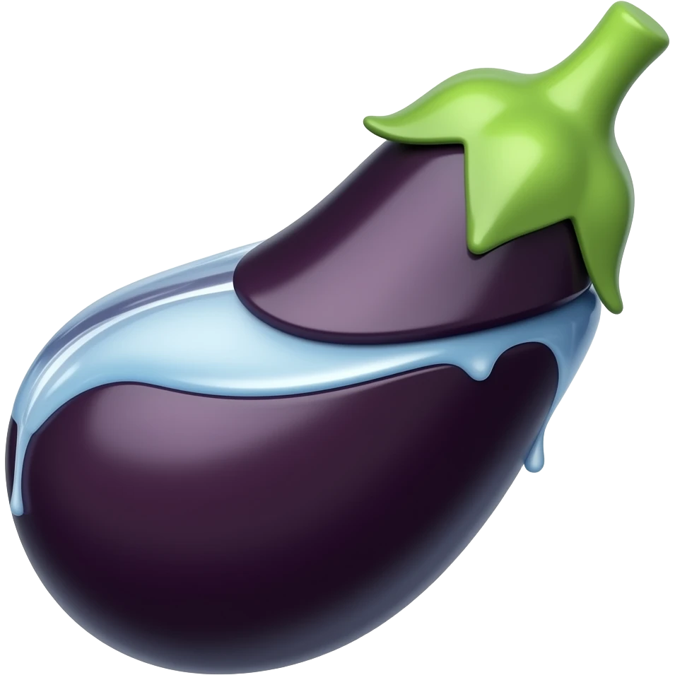 Über die Spitze einer Aubergine ist ein Kondom drüber gezogen, es ist glänzend und tropft an der spitze emoji