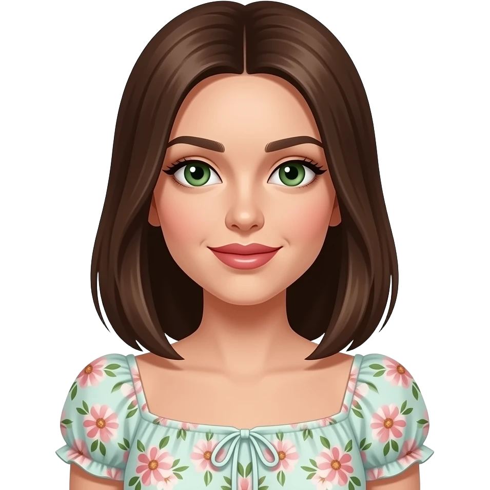 Italian girl with brown medium hair no curls green  and big lips with gloss and a lovely top emoji