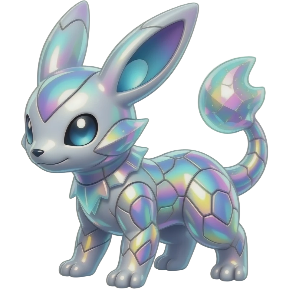 Epic legendary rare Shiny sparkly transparent bioluminescent luminescent vibrant bright pastel dark exotic iridescent colorful gradients futuristic modern metallic glossy glittery fantasy-cyber-Protogen-Fakémon-Pokémon-Vernid-creature emoji