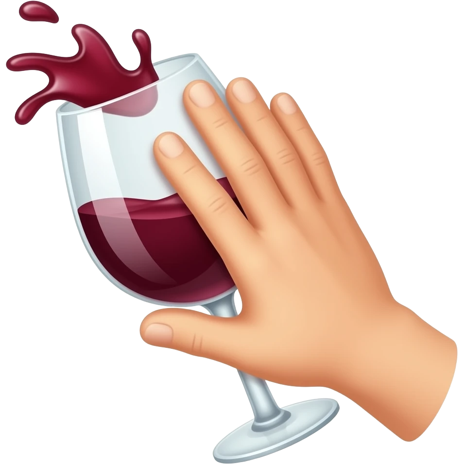 Hitting wine glass with hand when startled and glass spills emoji