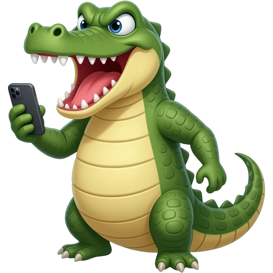 angry old Crocodile shouting looking at phone emoji