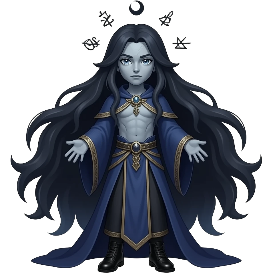 Full-body Moonless Oracle entity, oversized obsidian head, tiny body ...