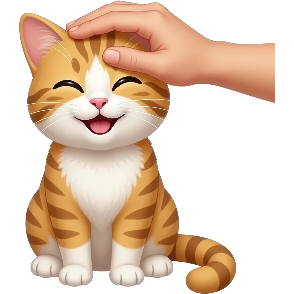앉아있는 고양이 머리 손으로 쓰다듬기, 고양이는 행복해하는 표정 emoji