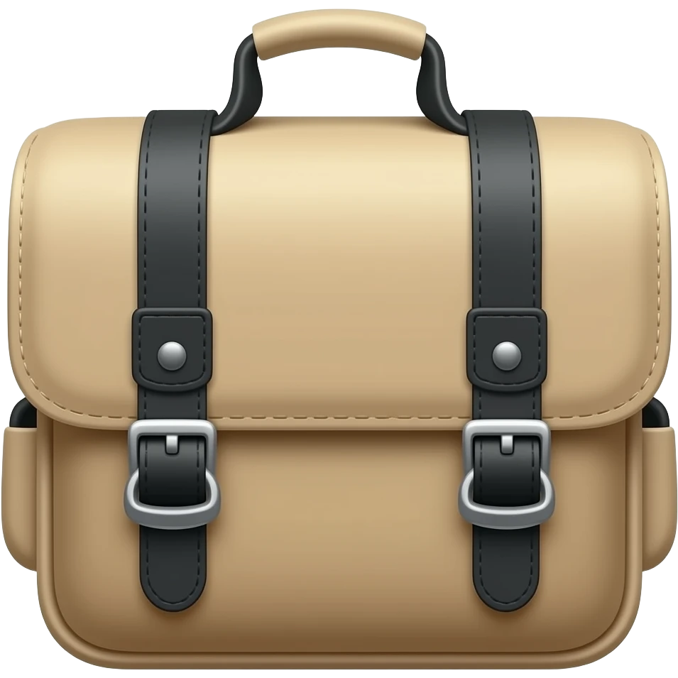 beige camera bag with black straps emoji