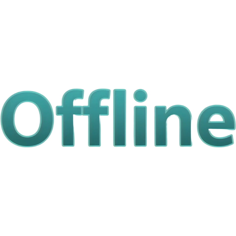 The word 'Offline' that's glowing blue green ombre with no background emoji