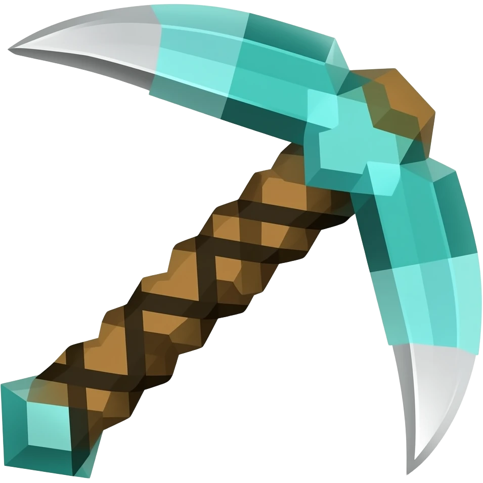 right facing Minecraft diamond pickaxe with brown handle emoji