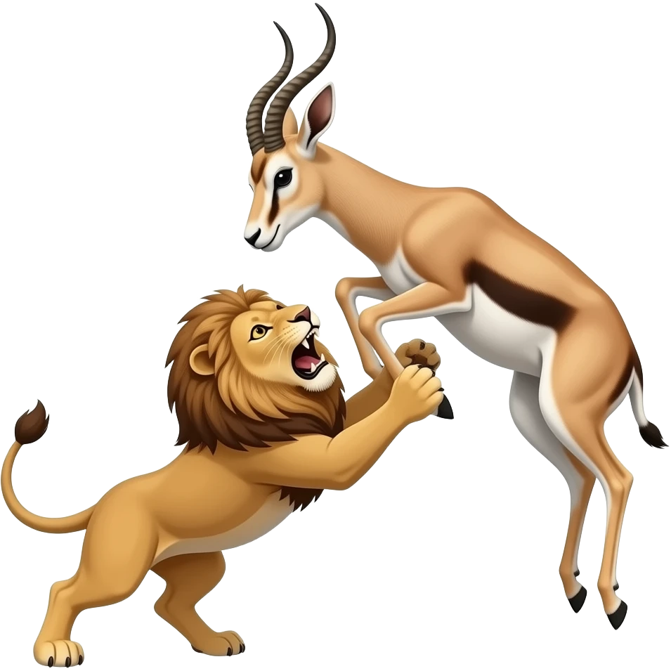 A lioness attacks a huge jumping gazelle. emoji