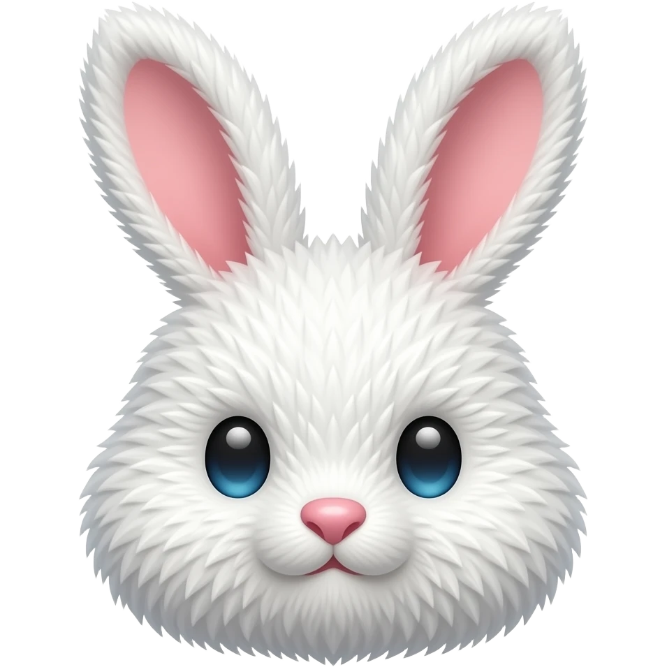 iOS-like 3D cute bunny emoji, round fluffy face, long upright ears, tiny pink nose, sparkling eyes, soft glossy texture, clean white background, centered, minimal icon style. emoji