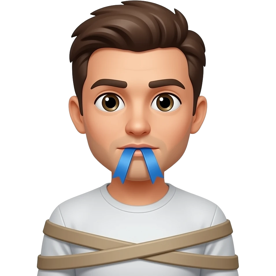 persona con una ciena en la boca y atada emoji