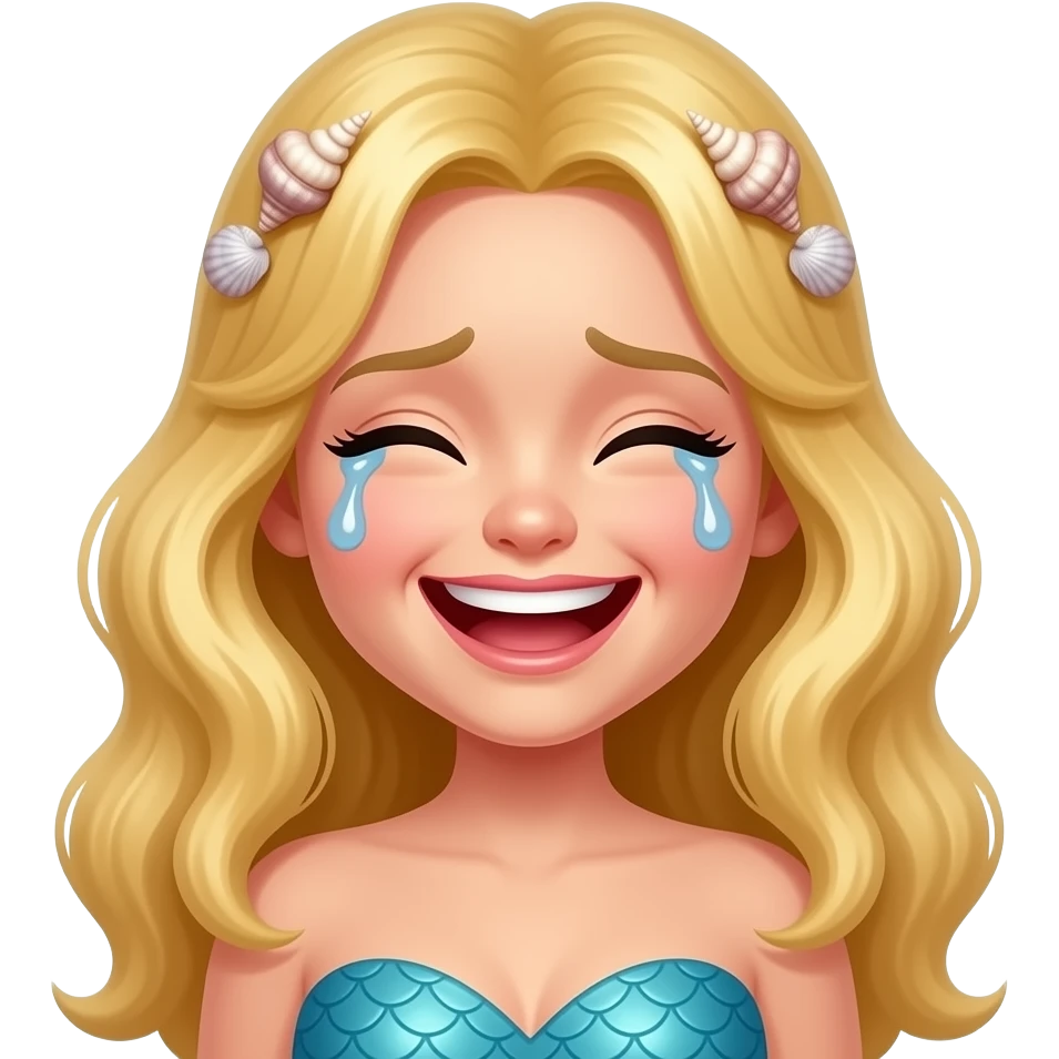 laughing crying mermaid face with shells in hair blonde emoji